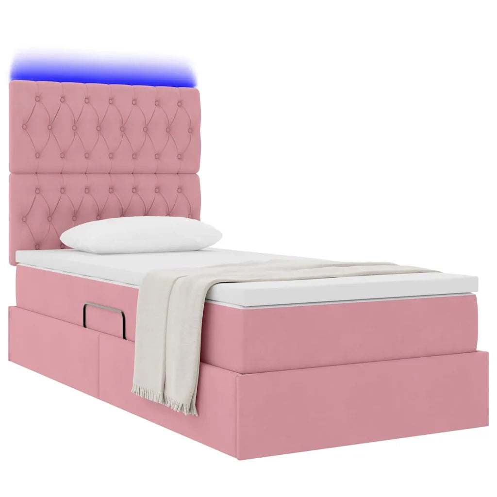 Letto con contenitore e LED con led Rosa 100 x 200 cm Velluto