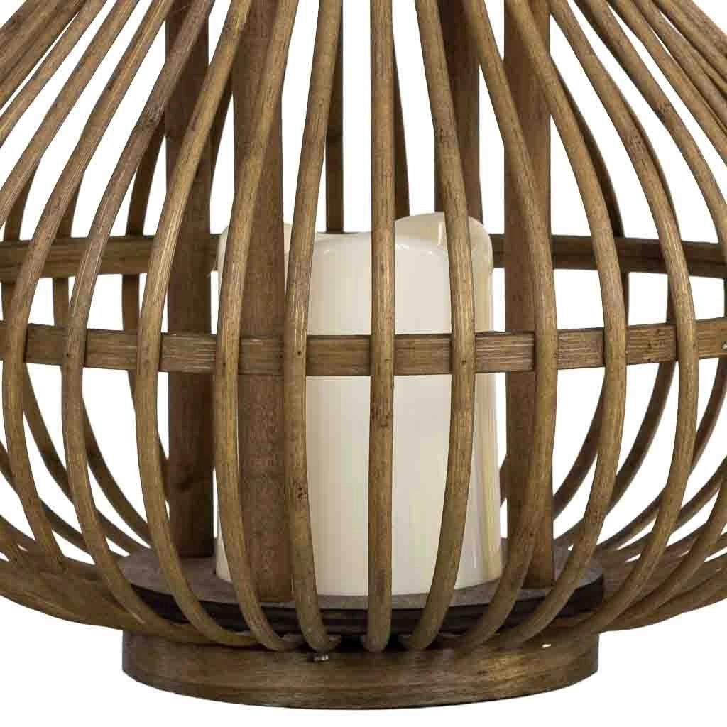 Portacandele in bambù con candela LED marrone, D29x35h cm