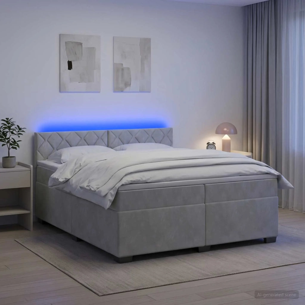 Letto con Box Spring, Materasso e LED Grigio Chiaro Velluto 3452252