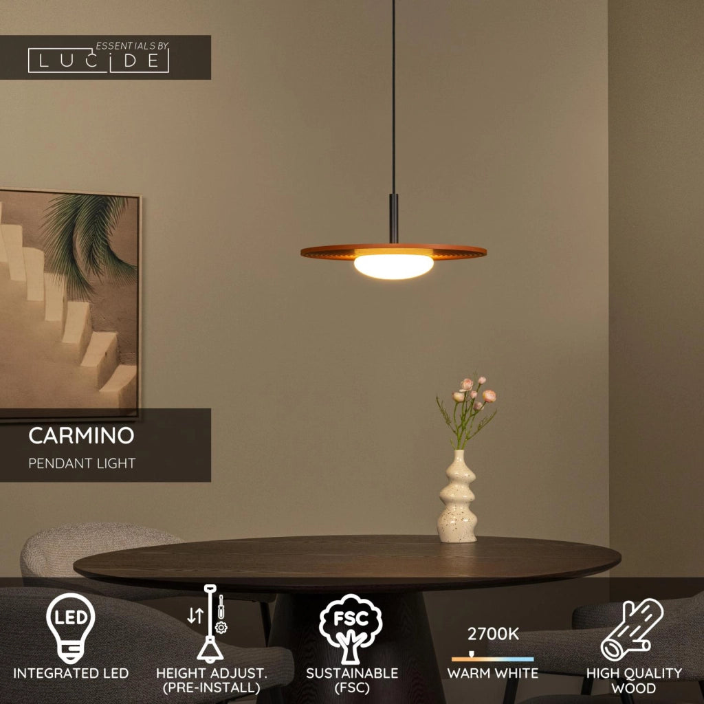 Lampada a sospensione CARMINO LED 8W terracotta legno