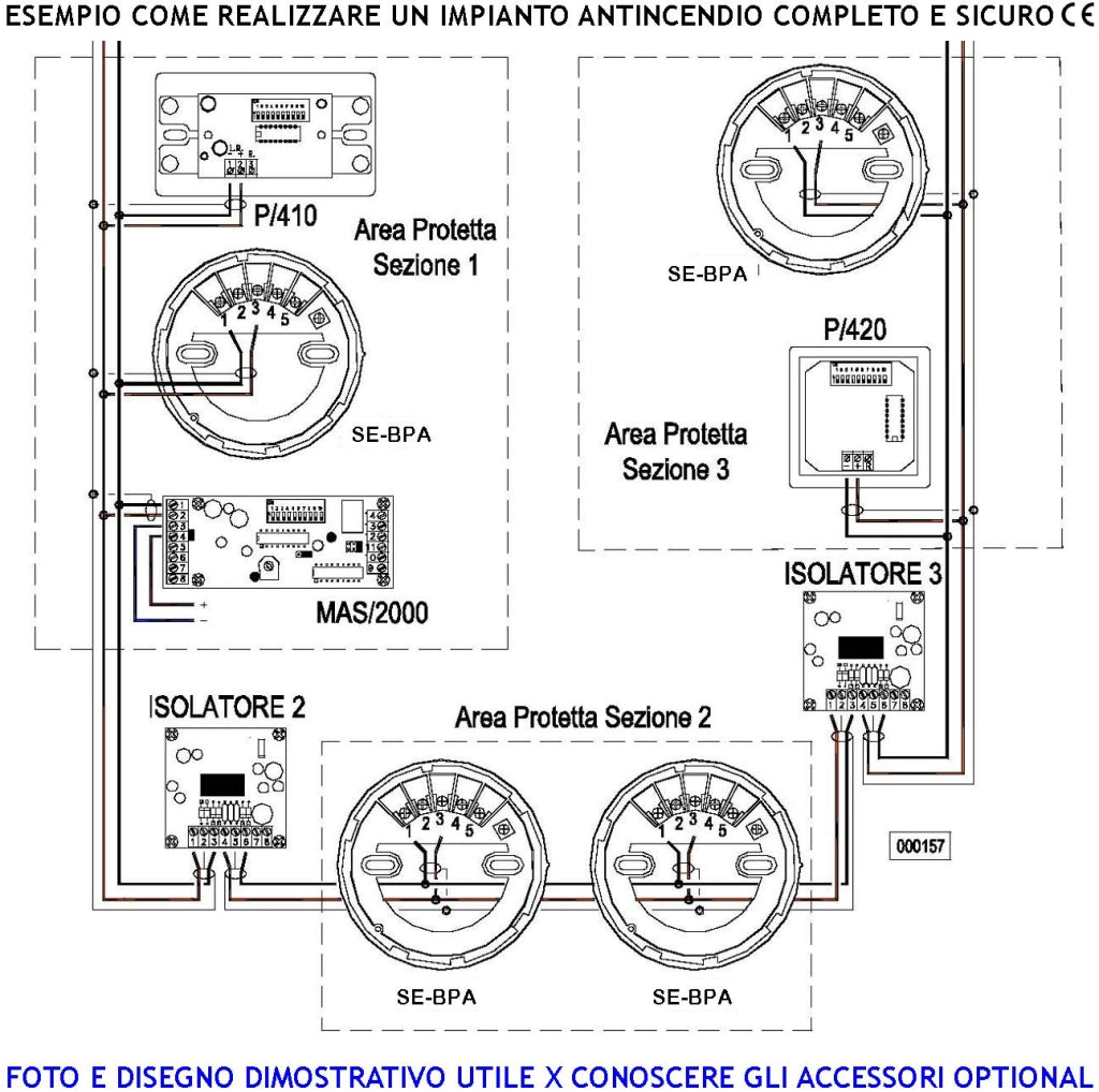 Rilevatore Ottico di Fumo Indirizzato Con Base Codice Tramite 10 Dipswitch Collegamento loop 2 Led Rossi Segnalano lo Stato dell'Impianto Uscita OC 100 mA per Segnalatore Ottico Remoto Sensore Fumo per Centrali Serie AREA54 SIRA