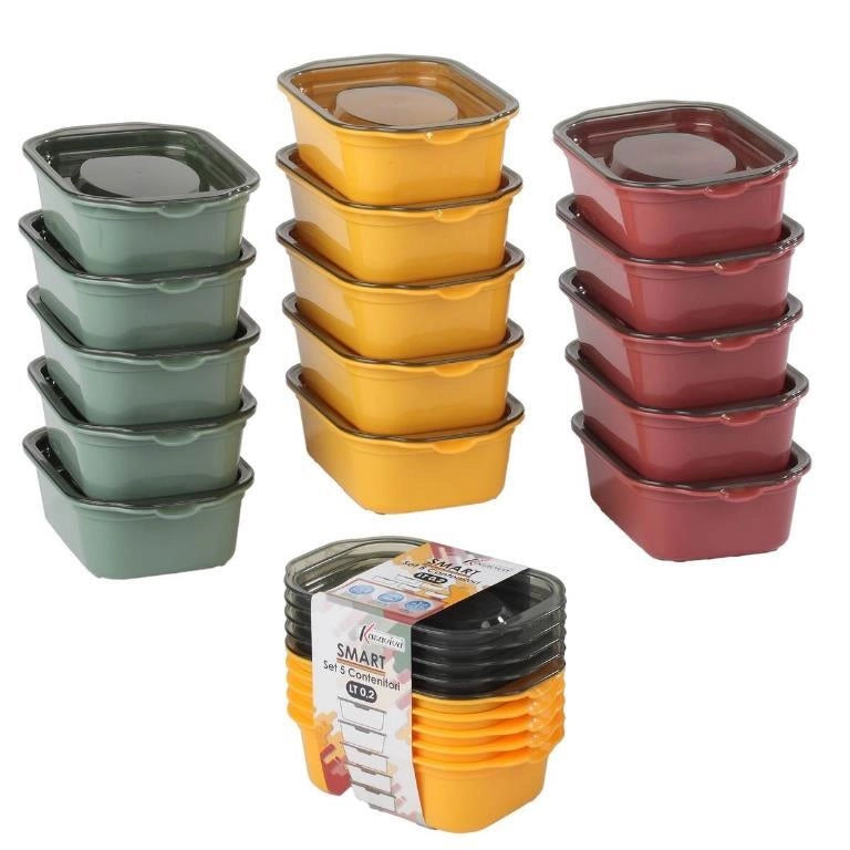 Set 5 Pezzi Frigobox Smart Maia Rettangolare 0.2 Litri 3 Colori
