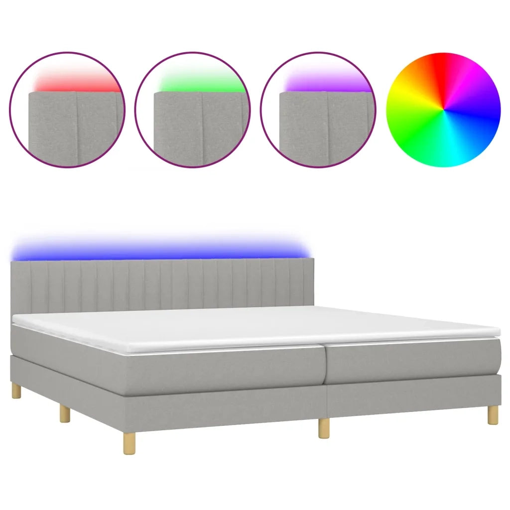 Letto a Molle Materasso e LED Grigio Chiaro 200x200 cm Tessuto