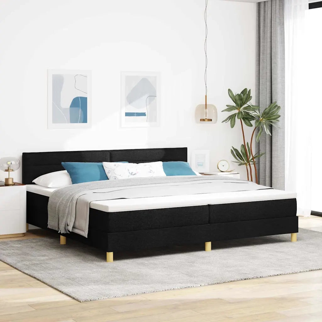 Letto a Sorgente LED con materasso Nero 200 x 200 cm Tessuto