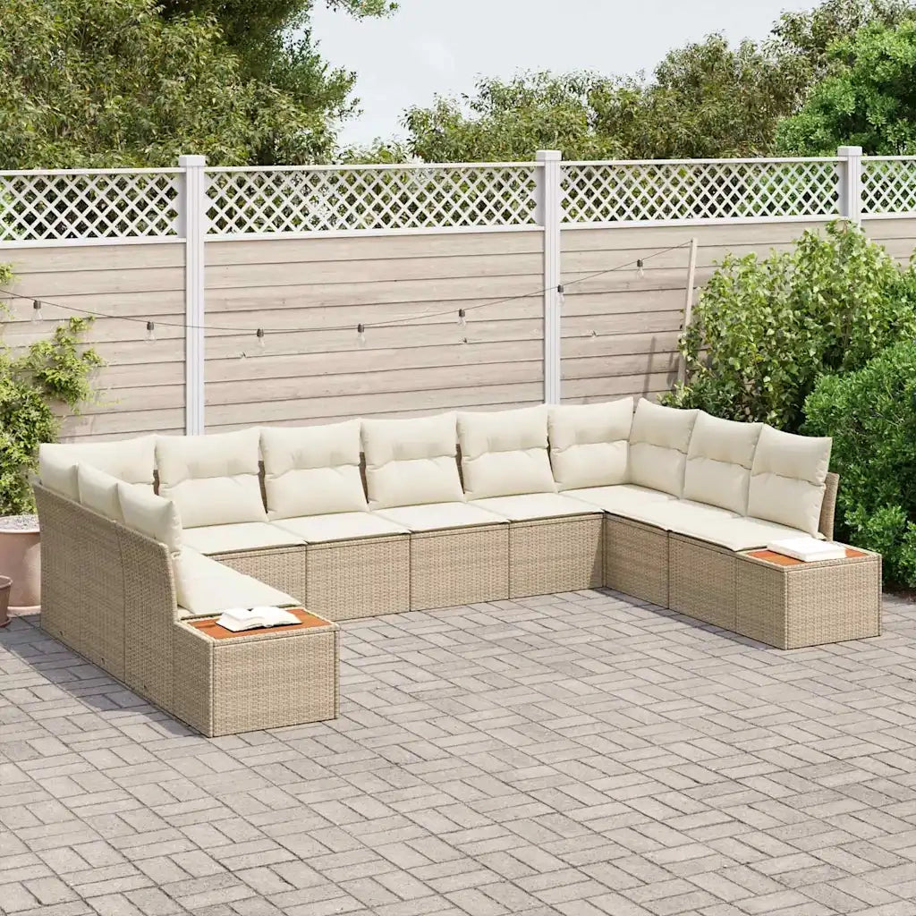 Set Divano da Giardino 10 pcs Beige e Crema Polyrattan