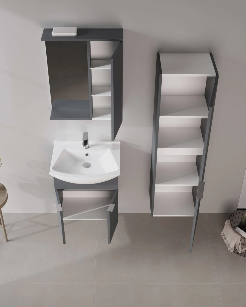 Mobile da bagno con specchio "Purus 55" - 56 x 18 x 68 cm - Antracite opaco