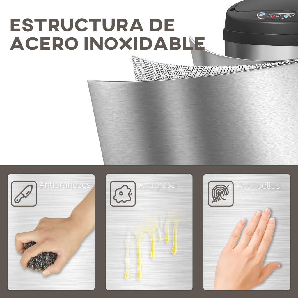 Cestino Automatico 30 L ¨C Minimal ¨C Acciaio Inox Argento