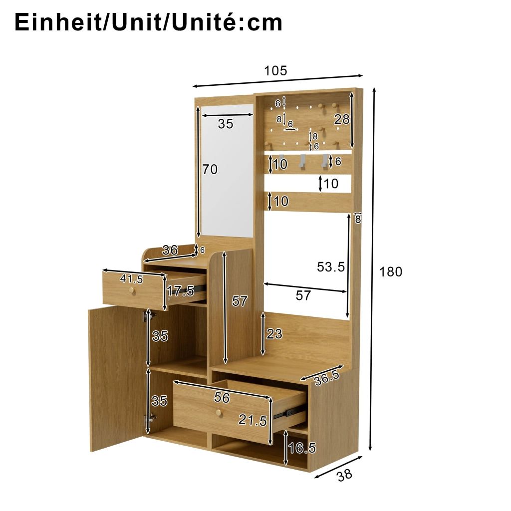 Guardaroba Ingresso con Specchio e Scarpiera ¨C MINIMAL ¨C Appendiabiti, Ripiani, Ganci, 105 cm