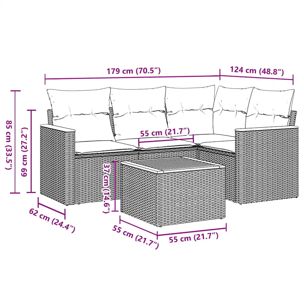 Set Divani da Giardino 5 pz con Cuscini in Polyrattan Nero 3258339