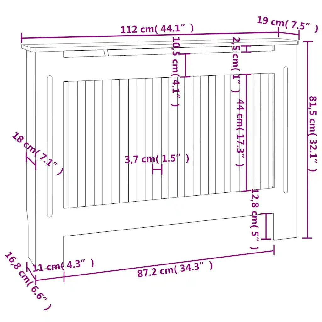 Copertura per Radiatore Grigio 112x19x81,5 cm in Legno Multistrato CFW3203174