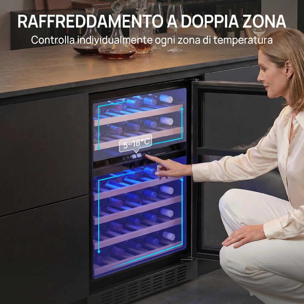 Cantinetta Vino Temperatura Controllata 5-18¡ãC 46 Bottiglie 131L ¨C Minimal ¨C Nero Vetro Temperato