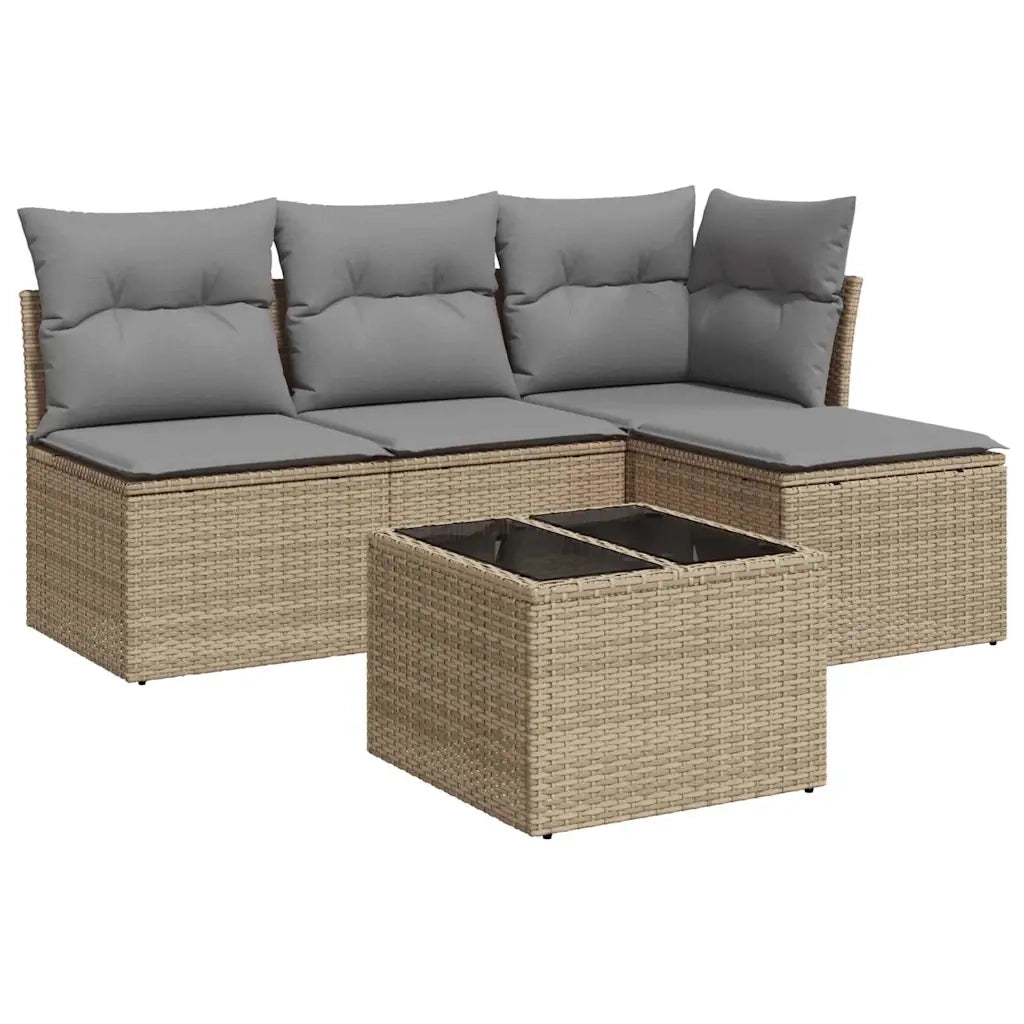 Set Divano da Giardino 5 pz con Cuscini Beige in Polyrattan 3249348