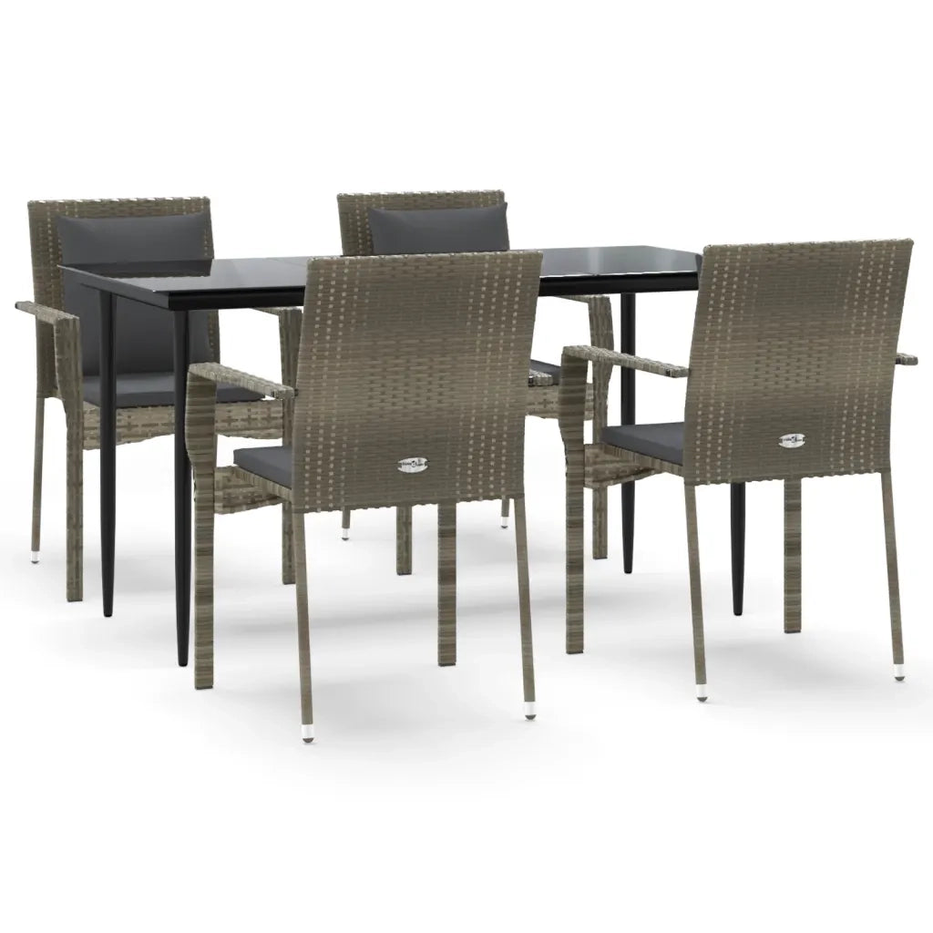 Set da Pranzo Giardino 5pz Nero e Grigio con Cuscini Polyrattan 3185103