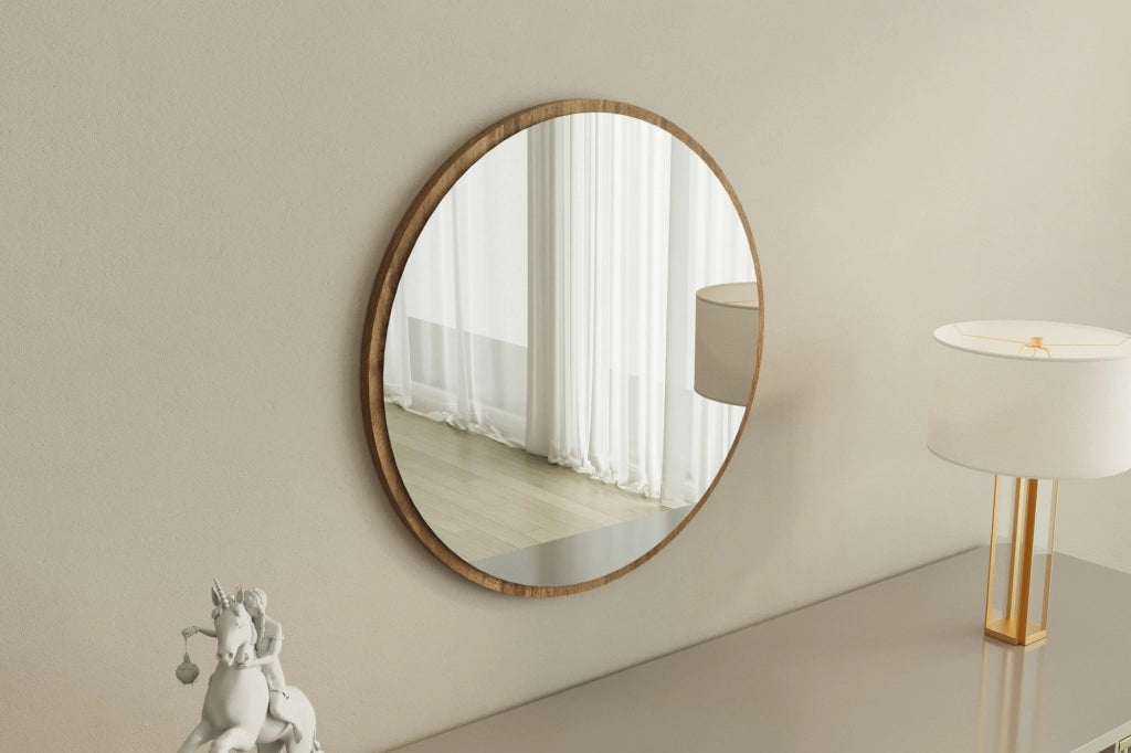 Plati, Specchio Forma Rotondo, 60x60h cm Marrone Noce