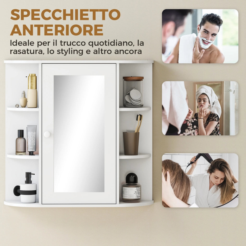 Mobile Bagno con Specchio e Ripiani ¨C Zephmum ¨C Bianco 66x17x63 cm