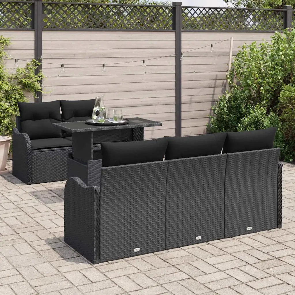 Set Divano da Giardino con cuscino 6 pcs Nero polyrattan 3348379