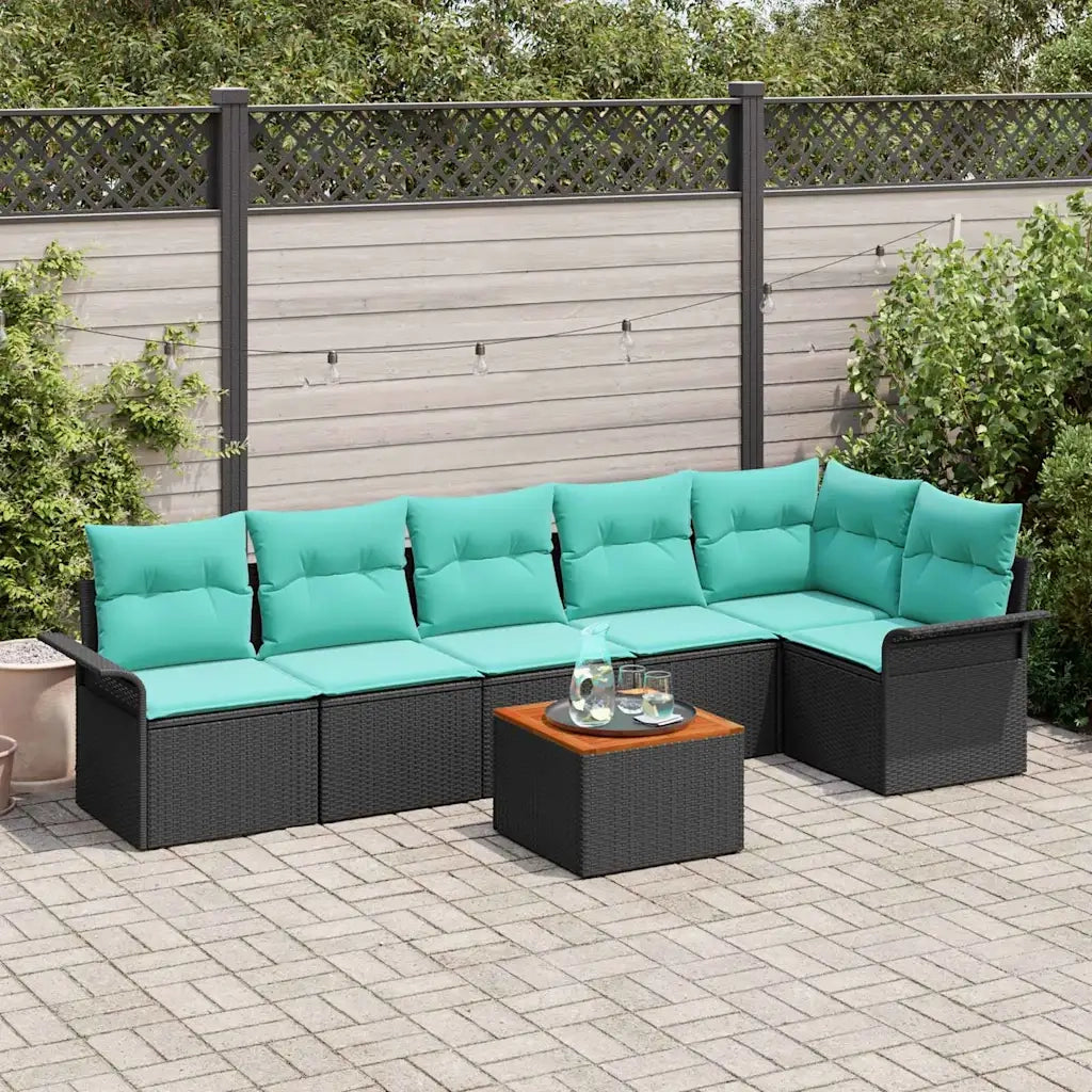 Set Divano da Giardino 7 pcs Nero e Turchese polyrattan 3356009