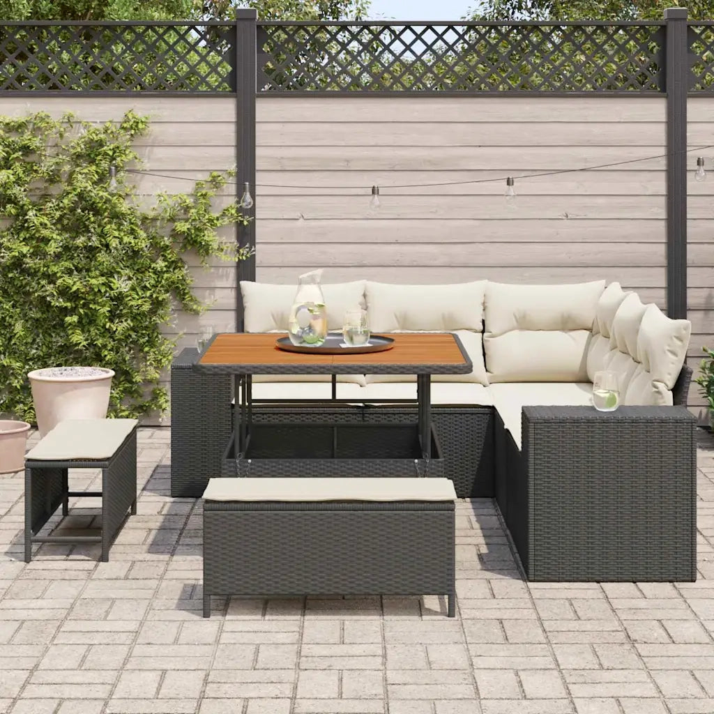 Set Divano da Giardino 8 pcs Nero e Crema polyrattan 3363945