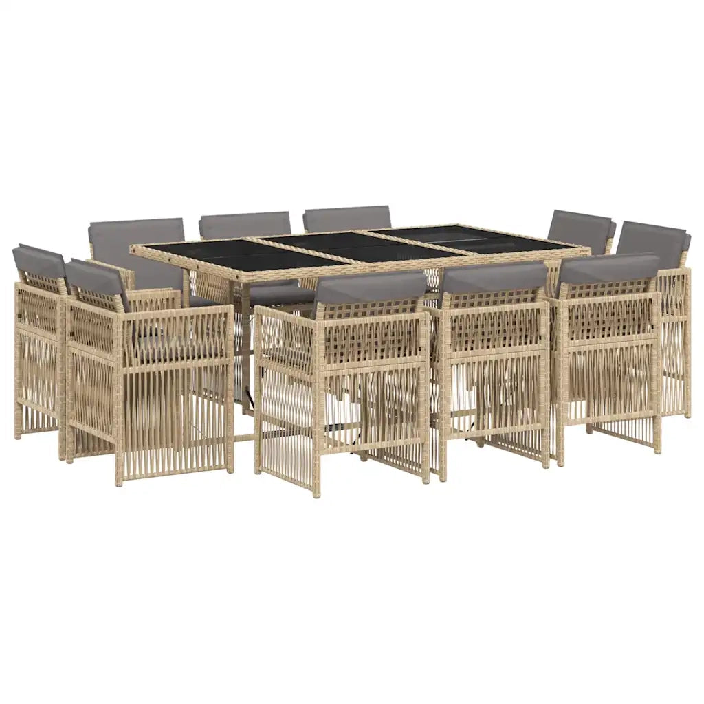 Set Pranzo da Giardino 11 pz con Cuscini Beige Misto Polyrattan