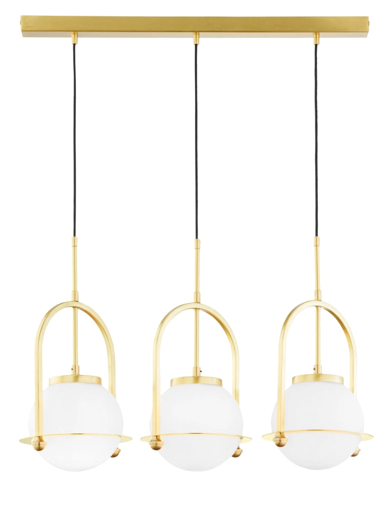 Sospensione loft ottone 3 luci sfere bianche E27 Jupiter