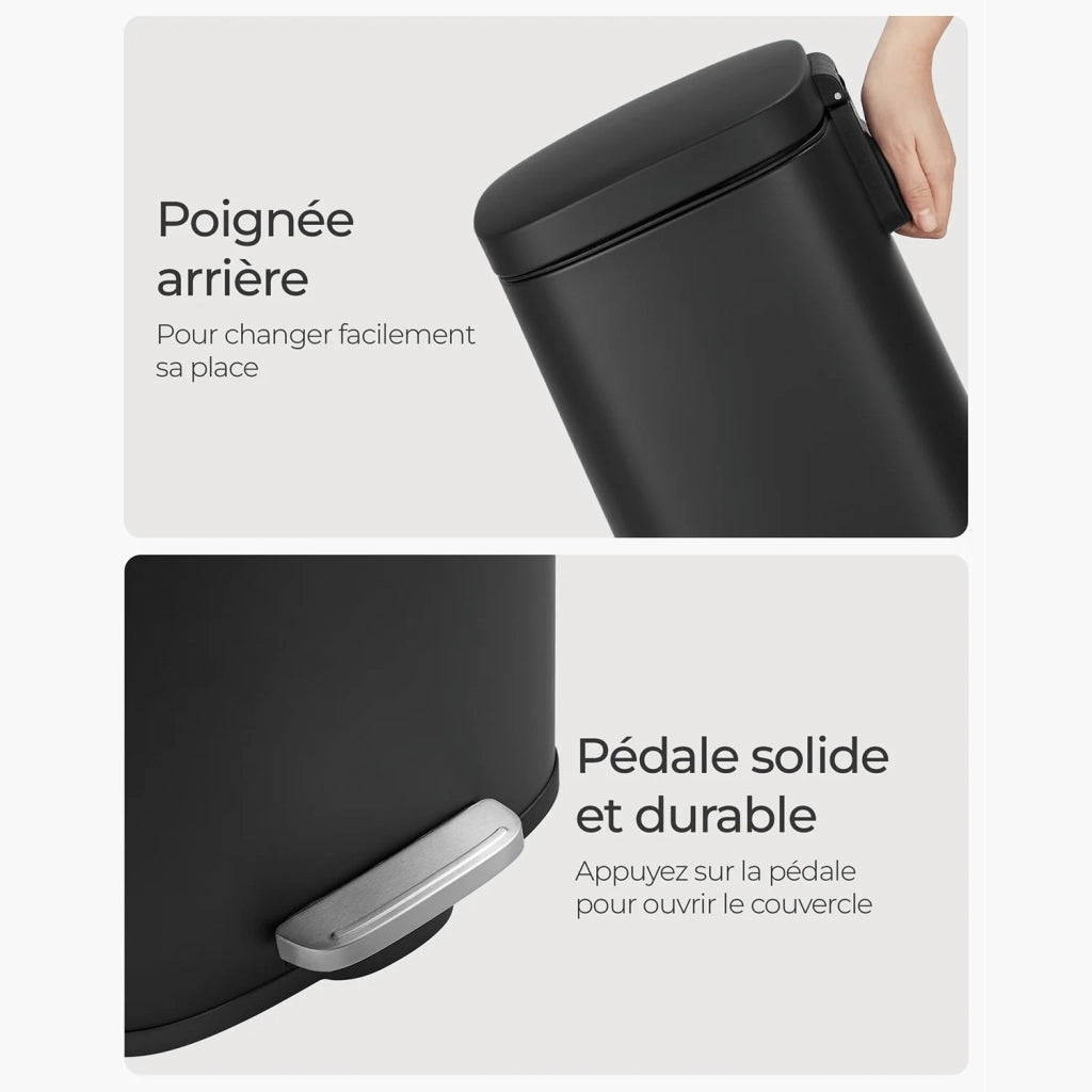 Pattumiera a pedale in acciaio inox 34,8 x 29,7 x 63,3 cm secchio interno in plastica capacità 30 litri coperchio con chiusura ammortizzata antiodore argento/nero 12_0007202