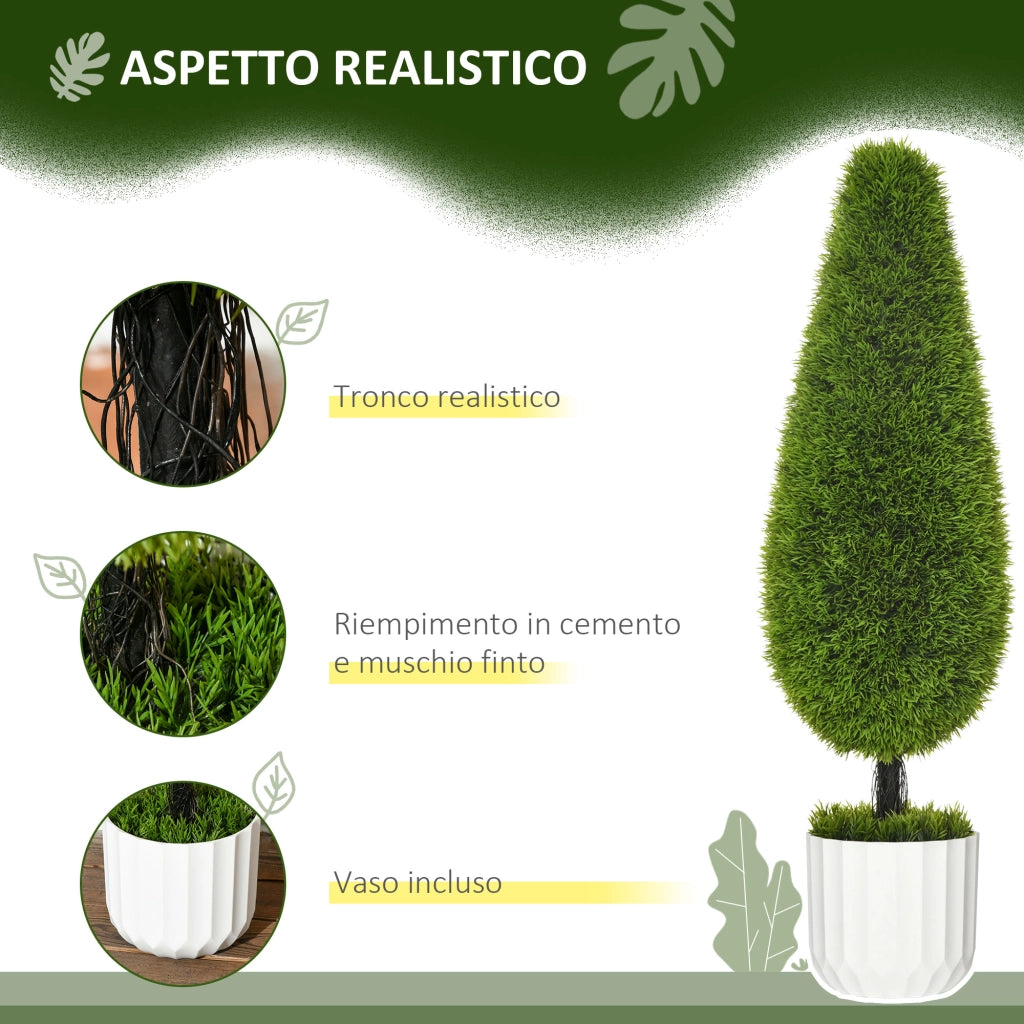 Set 2 Piante Finte Cipresso con Vasi ¨C zephmum ¨C Verde Bianco PE Plastica ?12x16 cm