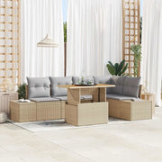 Set da Pranzo per Giardino con cuscino 6 pcs Beige e grigio