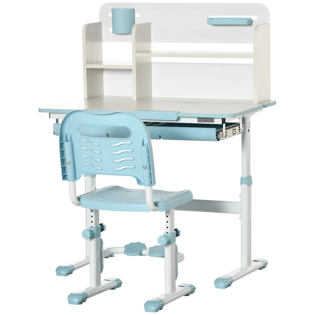 Scrivania per Bambini Regolabile con Cassetto e Ripiani ¨C zephmum ¨C Blu