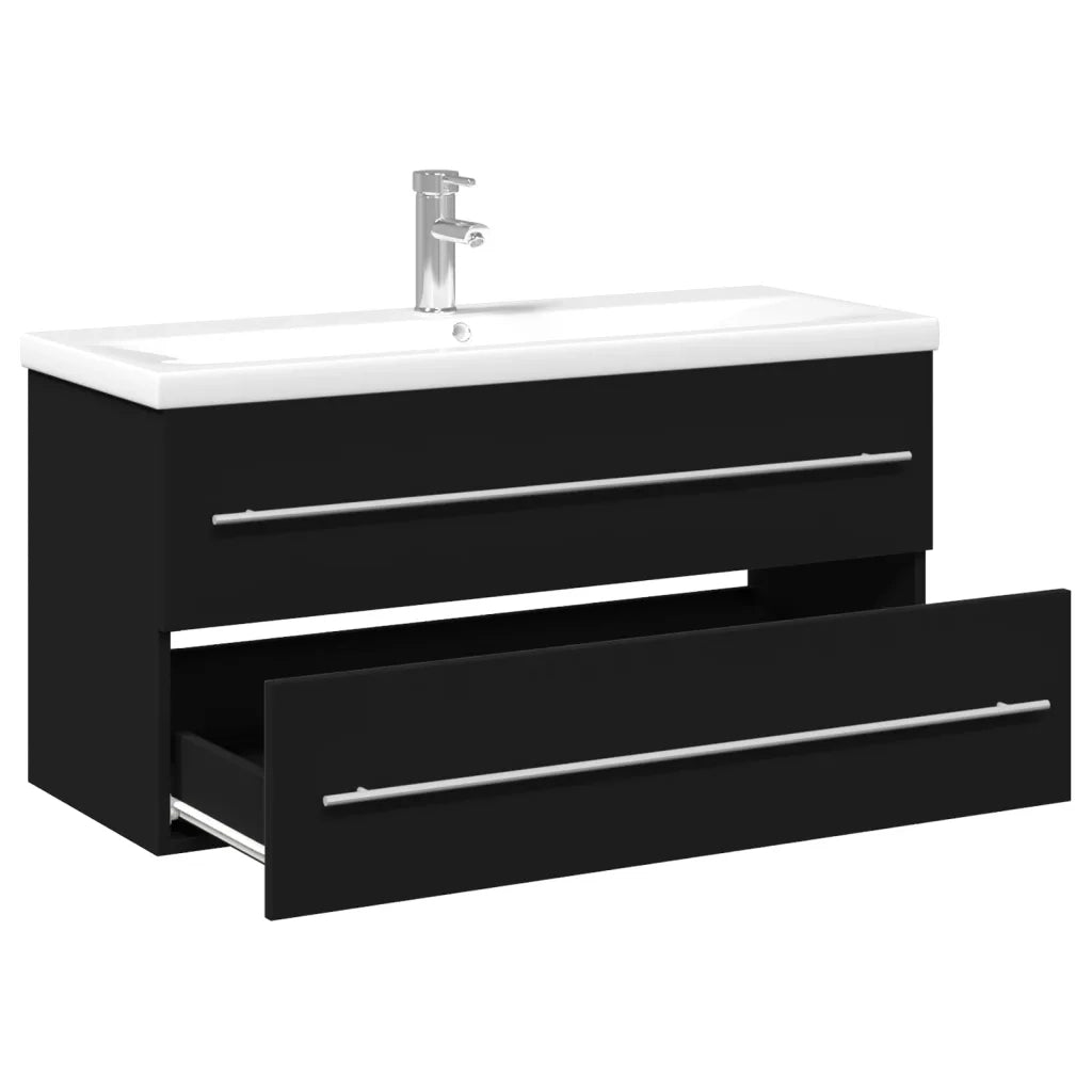 Mobiletto da bagno sospeso 100 x 38,5 x 48 cm con pratico vano contenitore design moderno legno nero 02_0055545