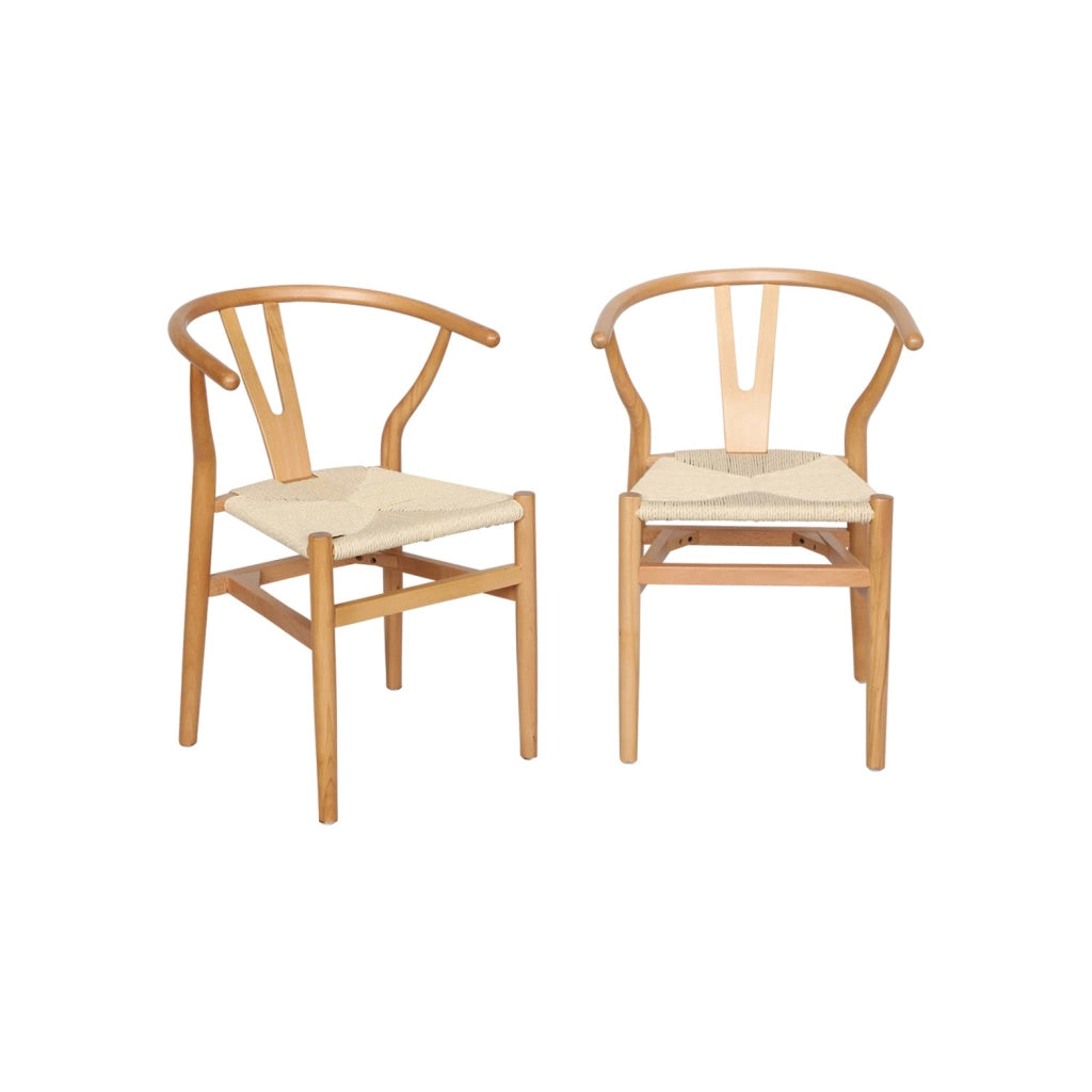Set 2 sede in legno con seduta in corda, marrone naturale