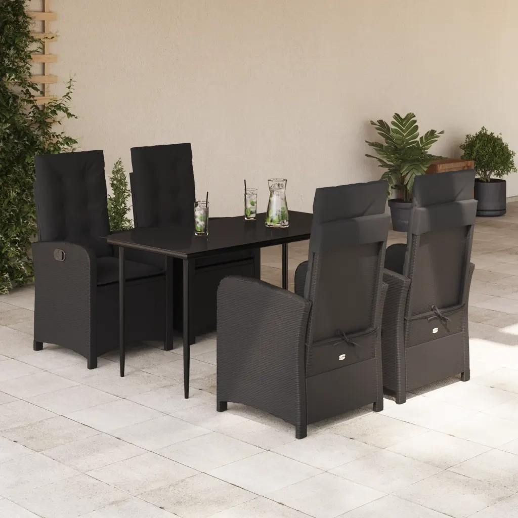 Set da Pranzo da Giardino 5 pz Nero con Cuscini in Polyrattan 3212313