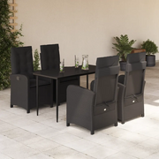Set da Pranzo da Giardino 5 pz Nero con Cuscini in Polyrattan 3212313