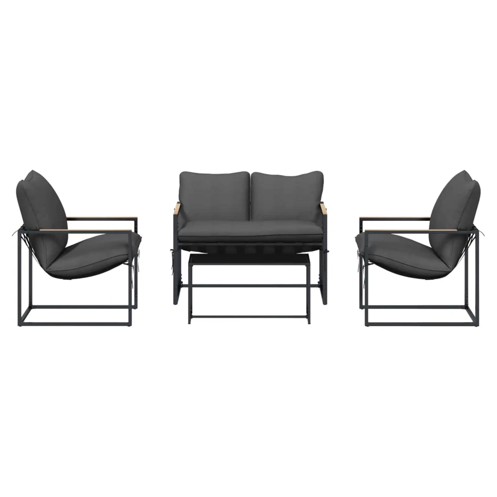 Set Divano da Giardino 4 pz | Set Salotto da Giardino Nero e antracite Acciaio