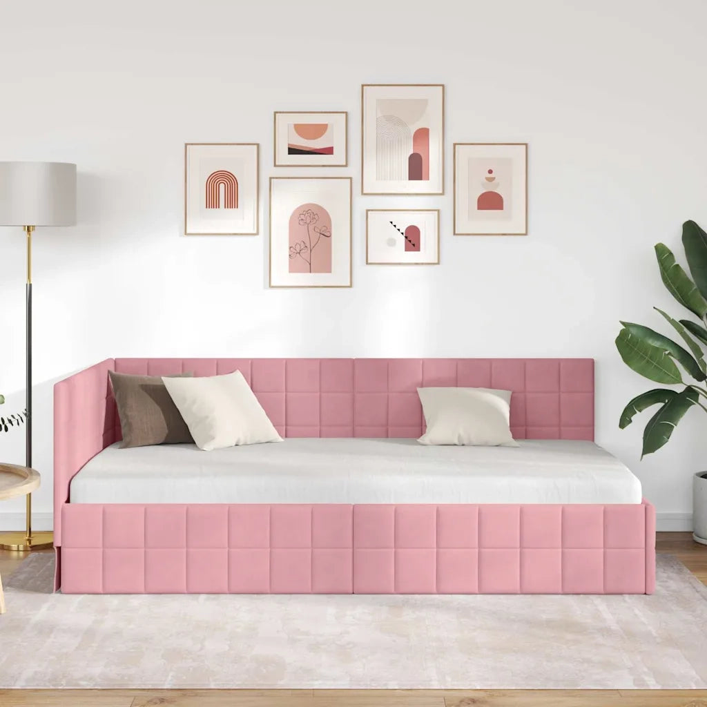 Cornice del letto ad angolo Rosa 90 cm x 190 cm Velluto 42016381