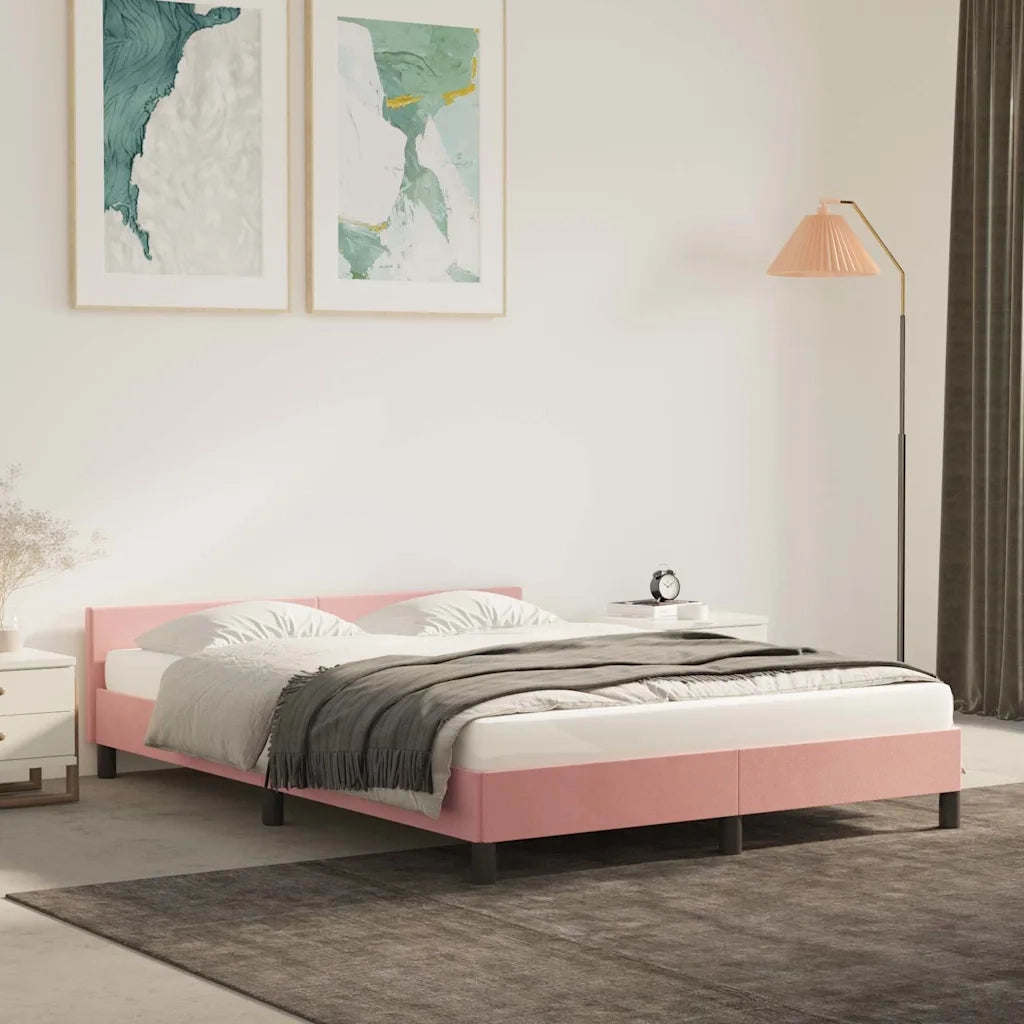 Giroletto con Testiera senza Materasso Rosa 140x200 cm Velluto 347578