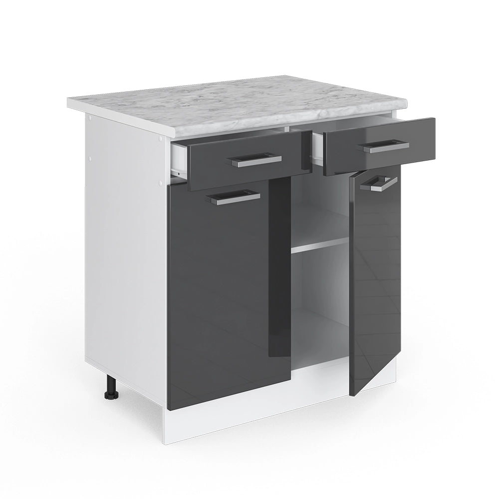 Mobiletto base per cucina R-Line Antracite lucido/Bianco 80 cm, PL Marmo Vicco