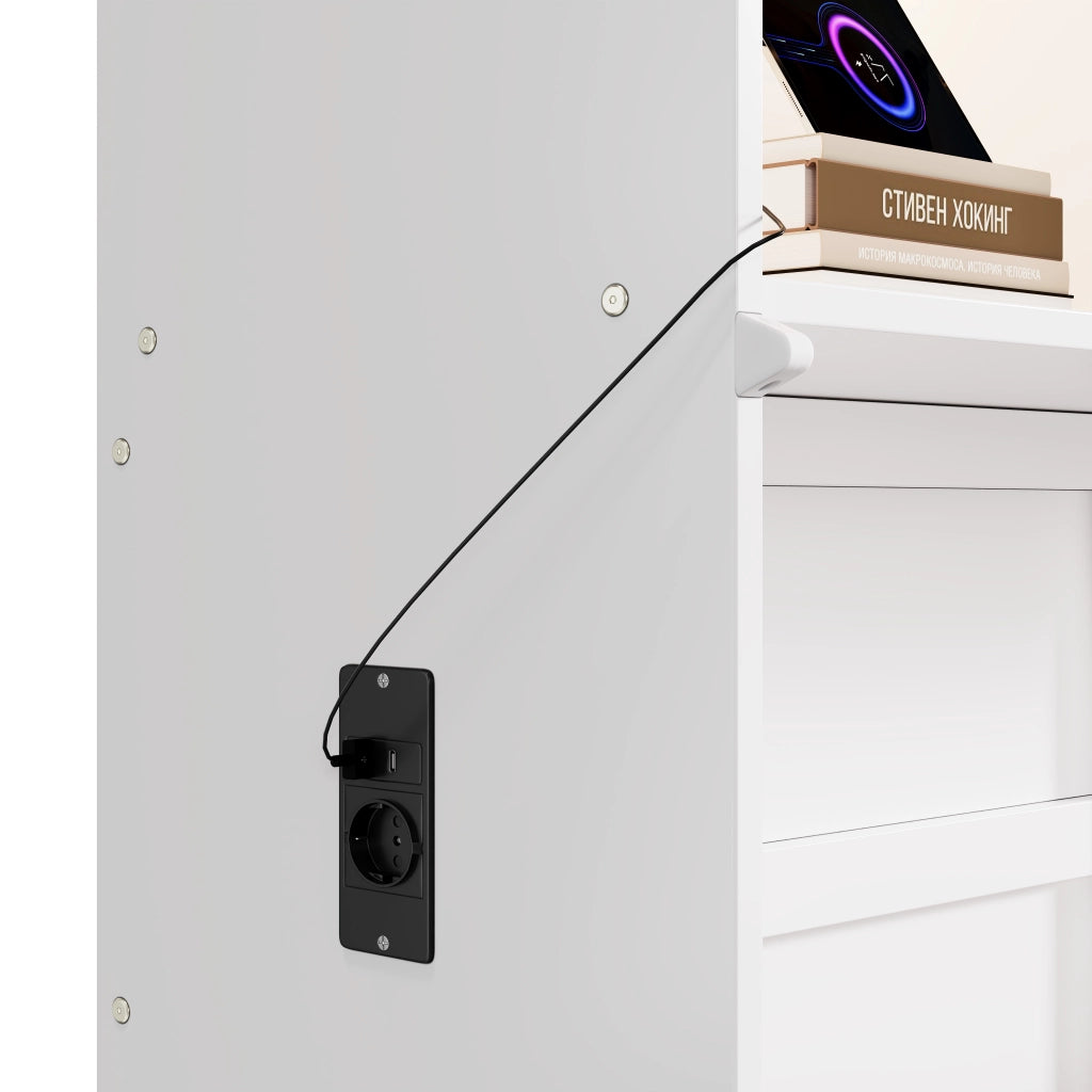 LETTO Contenitore 90x200 cm Bianco in MDF con LED e rete a doghe
