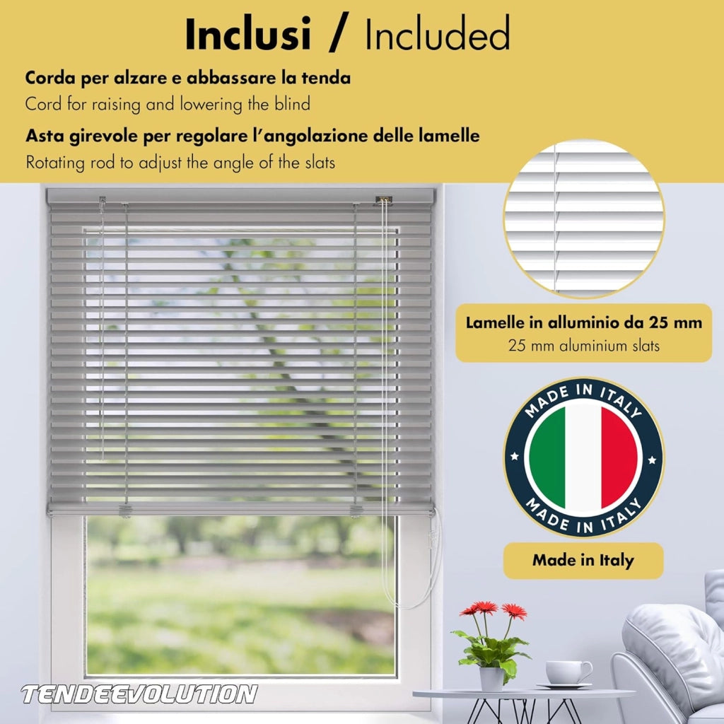 Tenda Veneziana Su Misura in Alluminio, Lamella da 25mm - Larghezza 2 x Altezza 2, Col. Beige 0285, Comando e Orientamento a Sinistra