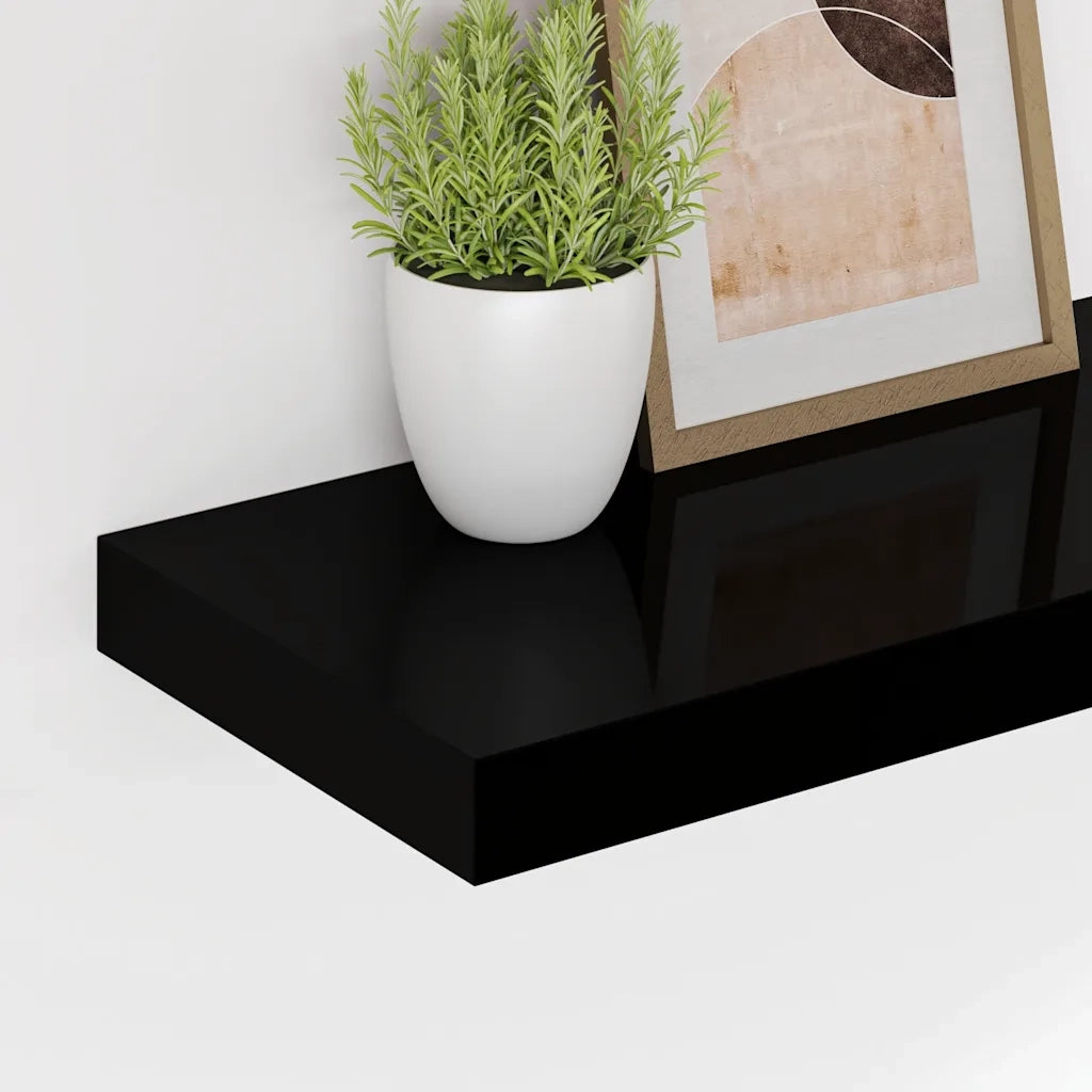 Scaffale a Parete Nero Lucido 80x23,5x3,8 cm in MDF 323772