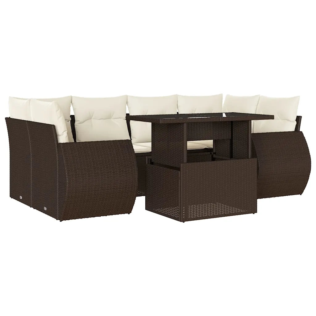 Set Divani da Giardino 7 pz con Cuscini Marrone in Polyrattan 3268393