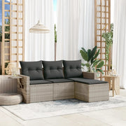 Set Divano da Giardino 4pz con Cuscini Grigio Chiaro Polyrattan