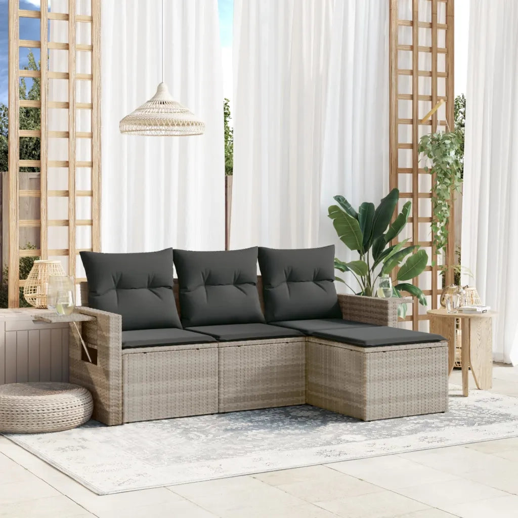 Set Divano da Giardino 4pz con Cuscini Grigio Chiaro Polyrattan
