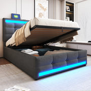 Letto Singolo Contenitore Imbottito con LED e USB ¨C MINIMAL ¨C 90x200, Grigio