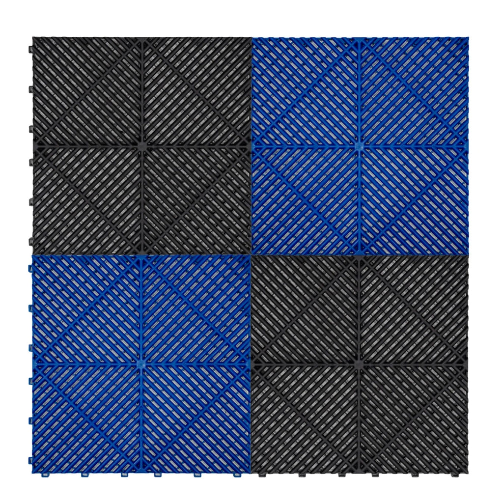 Piastrelle ventilate nere e blu 3,2m x 6m per garage e officine, antiscivolo.