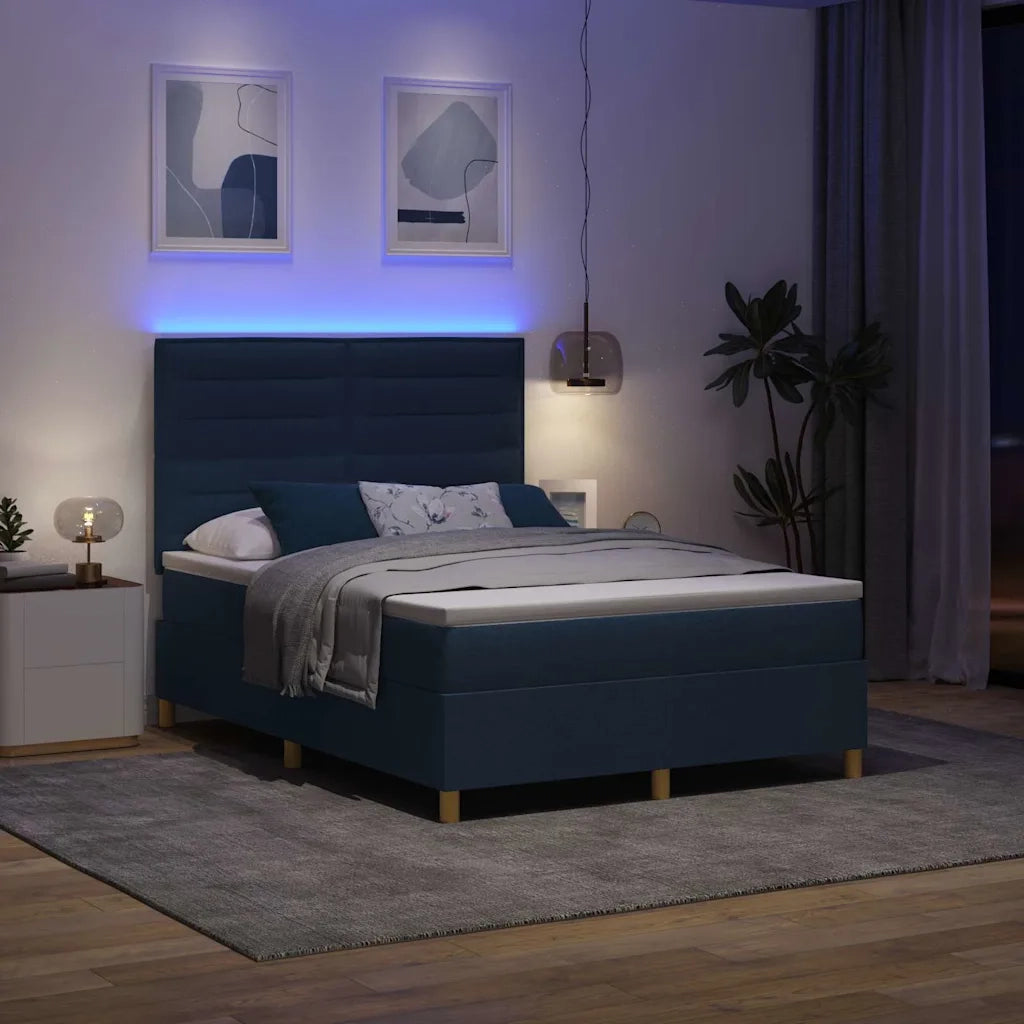 Letto a Sorgente LED con materasso Blu 140 x 190 cm Tessuto 3343025
