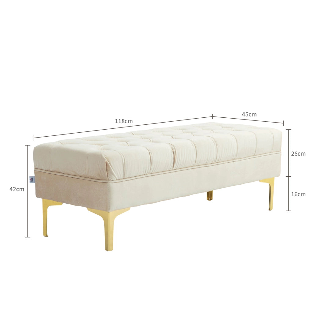 Panca Letto Imbottita in Tessuto Effetto Velluto ¨C zephmum ¨C Beige 118x45x42 cm