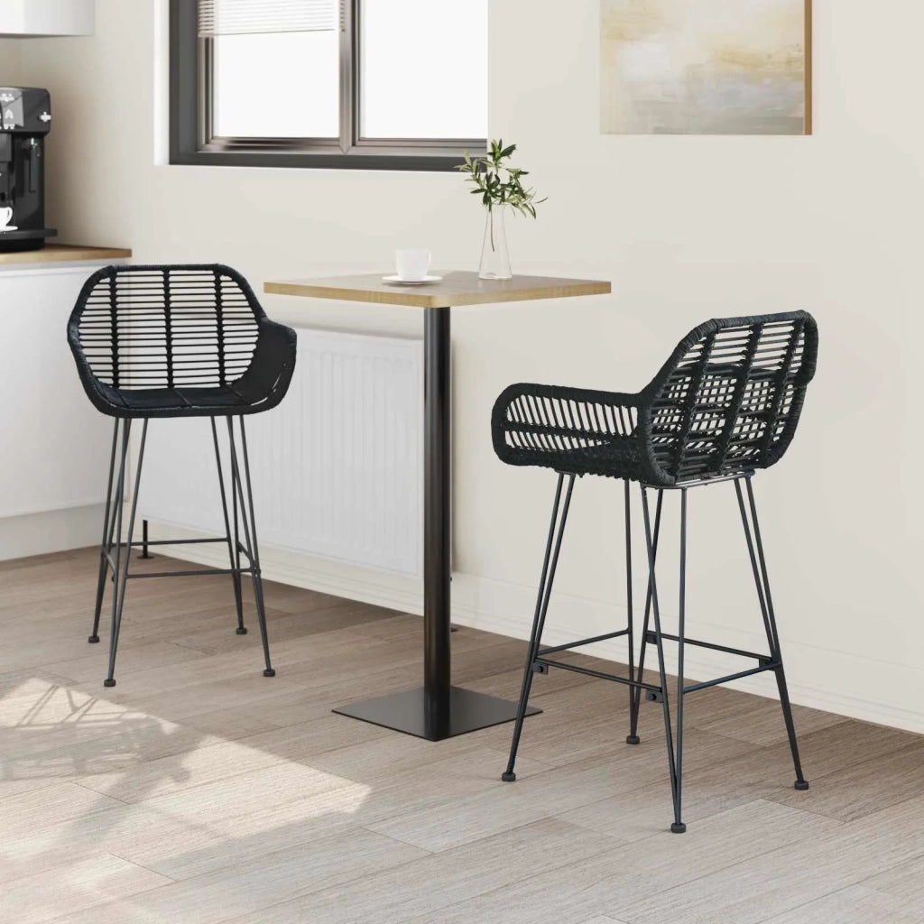 Sedia da Bar 2 pcs Nero 55 x 52 x 92 cm Rattan e Ferro 42011554