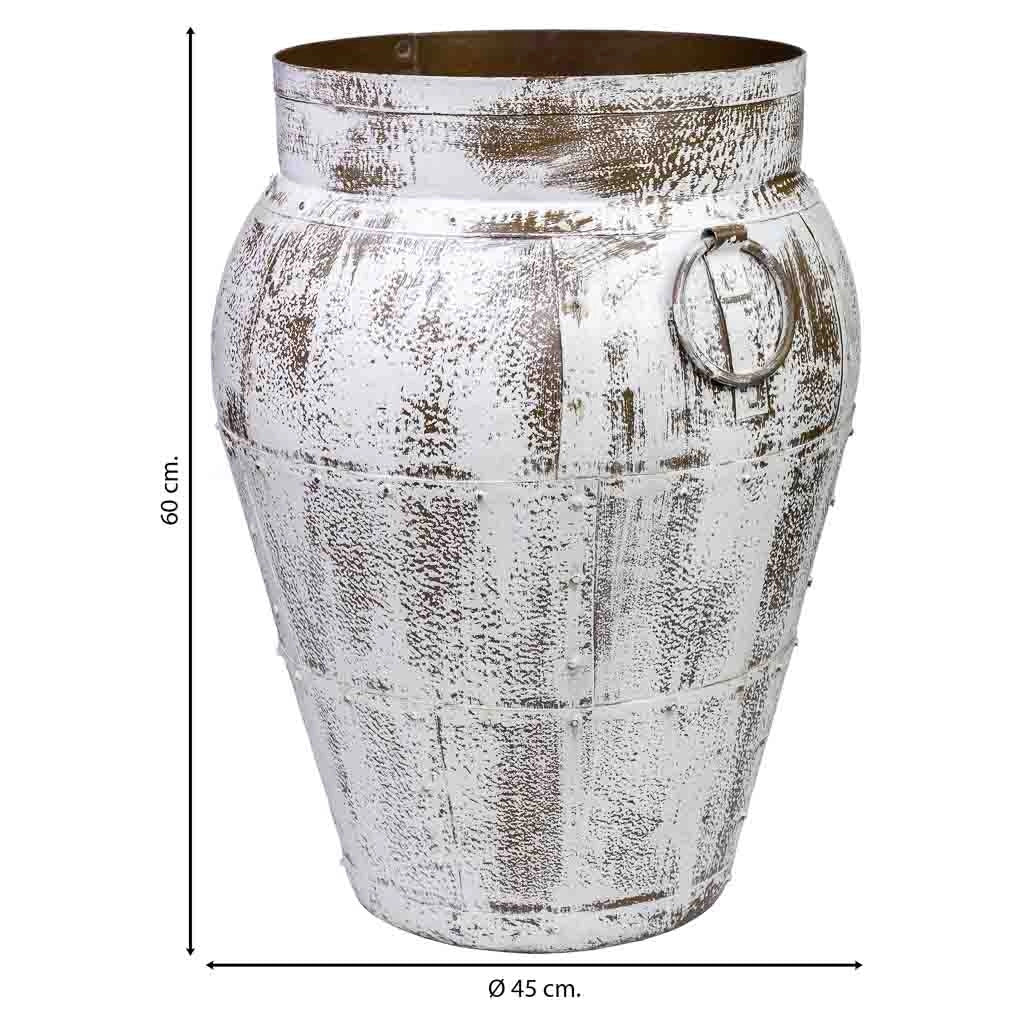 Vaso in metallo invecchiato bianco 45x45x60h cm