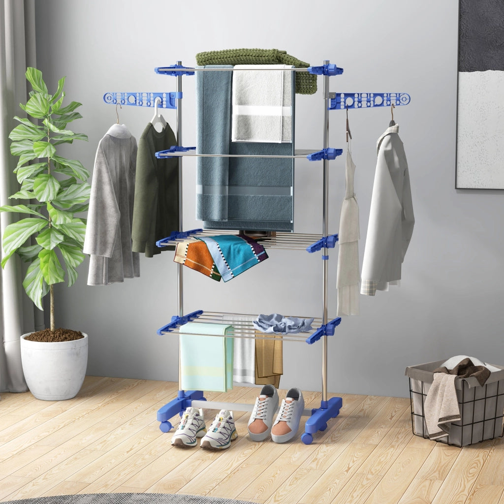 Stendino Verticale con Ripiani Regolabili ¨C Minimal ¨C Blu Argento 142x55x172