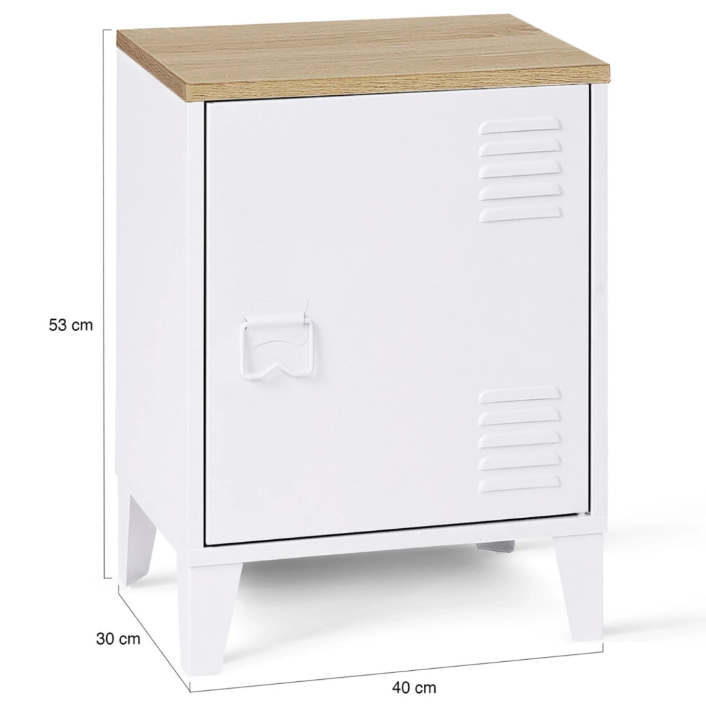 IDMarket - ESTER Mesilla de noche de 1 puerta de metal con tapa de haya de estilo industrial